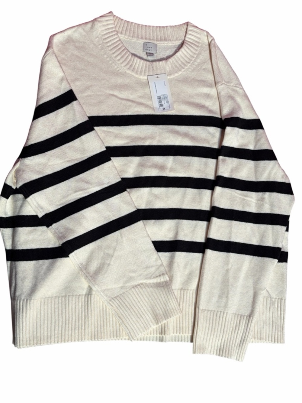 A New Day Cream & Black Striped Crewneck Sweater Women’s 2X NWT